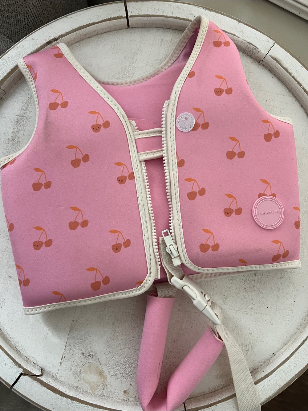 Sunnylife Pink Cherry Kids Swim Bib Vest with Cream Trim
